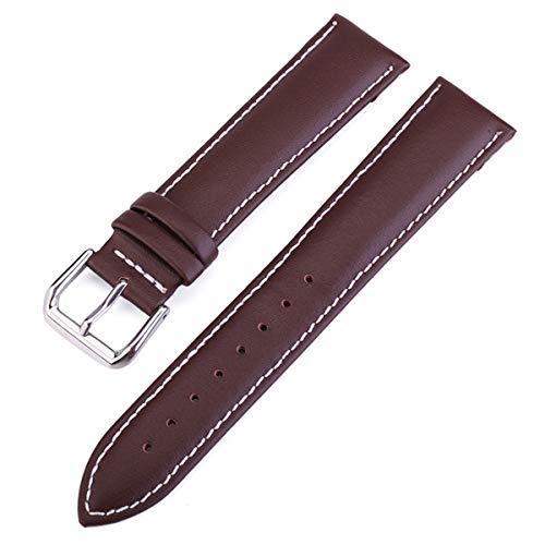 Uhrenarmband Leder 18 mm 20 mm 22 mm 24 mm Edelstahl-Wölbung Männer Frauen ersetzen Band Gürtel Uhren Zubehör, Brown White Line, 18mm von Jksdp