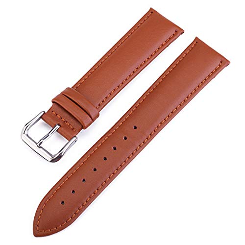 Uhrenarmband Leder 18 mm 20 mm 22 mm 24 mm Edelstahl-Wölbung Männer Frauen ersetzen Band Gürtel Uhren Zubehör, Hellbraun, 18mm von Jksdp