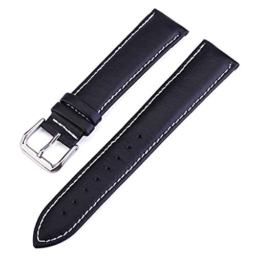 Uhrenarmband Leder 18 mm 20 mm 22 mm 24 mm Edelstahl-Wölbung Männer Frauen ersetzen Band Gürtel Uhren Zubehör, Schwarz White Line, 18mm von Jksdp