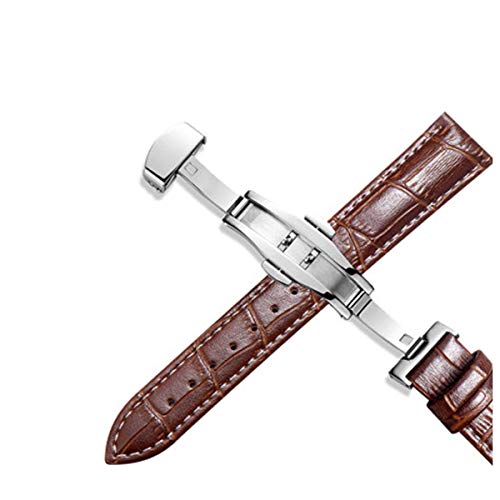 Uhrenarmband Leder 20mm 22mm Edelstahl-Schmetterlings-Bügel 12-24mm Uhrenarmbänder Brown White Line,21mm von Jksdp