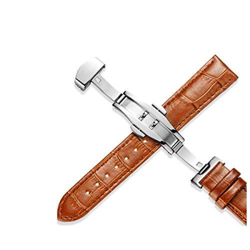 Uhrenarmband Leder 20mm 22mm Edelstahl-Schmetterlings-Bügel 12-24mm Uhrenarmbänder Hellbraun,15mm von Jksdp