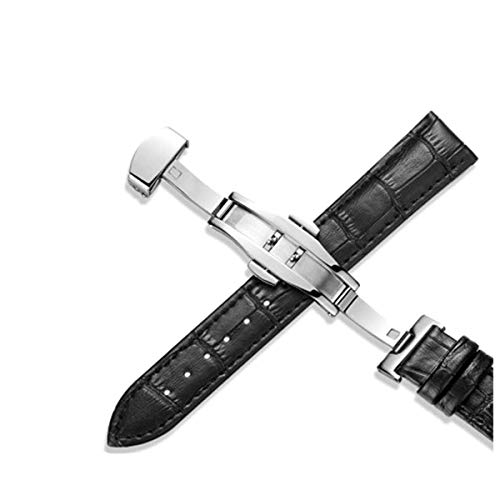 Uhrenarmband Leder 20mm 22mm Edelstahl-Schmetterlings-Bügel 12-24mm Uhrenarmbänder Schwarz,17mm von Jksdp