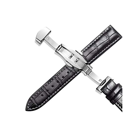 Jksdp Uhrenarmband Leder 20mm 22mm Edelstahl-Schmetterlings-Bügel 12-24mm Uhrenarmbänder Schwarz White Line,20mm Jksdp Uhrenarmband Leder 20mm 22mm Edelstahl-Schmetterlings-Bügel 12-24mm Uhrenarmbänder Schwarz White Line,20mm von Jksdp