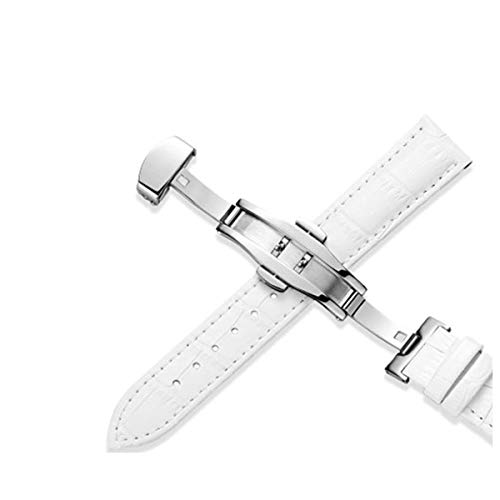 Uhrenarmband Leder 20mm 22mm Edelstahl-Schmetterlings-Bügel 12-24mm Uhrenarmbänder Weiß,19mm von Jksdp
