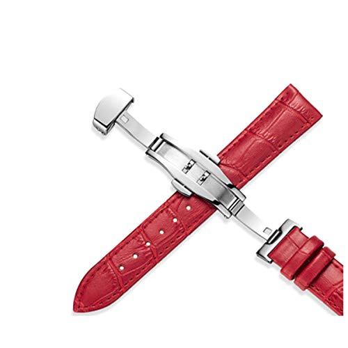 Uhrenarmband Leder 20mm 22mm Edelstahl-Schmetterlings-Bügel 12-24mm Uhrenarmbänder rot,12mm von Jksdp