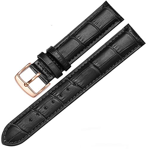 Jksdp Universelle Ersatz Uhrenarmband Leder Lederband für Männer Frauen 12mm 14mm 16mm 18mm 19mm 20mm 21mm 22mm Uhrenarmband, Schwarz Rosegold, 12mm von Jksdp