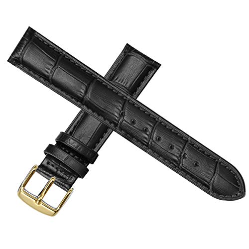 Jksdp Universelle Ersatz Uhrenarmband Leder Lederband für Männer Frauen 12mm 14mm 16mm 18mm 19mm 20mm 21mm 22mm Uhrenarmband, schwarzes Gold, 16mm von Jksdp