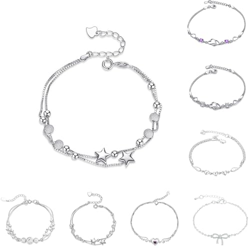 JkyKnowo Armbänder für Frauen Silber Armband Stern Armband Damen mit Perlen Verstellbare Layered Armband Valentinstag Armband Damen Freundschaftsarmbänder (F) von JkyKnowo