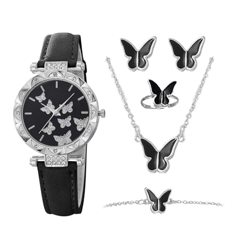 Jlkegfdf Damenuhren | Modisches Uhrenset für Frauen – PU-Lederarmband Damen-Armbanduhr Wasserdichtes Armband-Set für Party, Reisen & Hochzeit, Schwarz , Refer to description, Unisex von Jlkegfdf