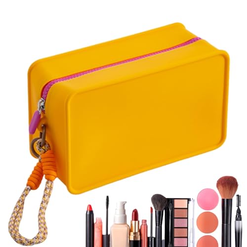Silikon-Make-up-Tasche, Reise-Kosmetiktasche, leichte Kosmetiktasche, Reise-Make-up-Tasche, wasserdichter Kulturbeutel, Damen-Pinselhalter mit Reißverschluss, gelb, Refer to description, Unisex von Jlkegfdf