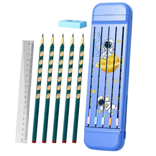 Jlobnyiun Bleistiftbox-Organizer, Geteiltes Federmäppchen | Multifunktionale Organizer-Aufbewahrungsbox, Bleistiftbox – Schulbedarfsbox Mit 5 Bleistiften, Radiergummi, Lineal Für von Jlobnyiun