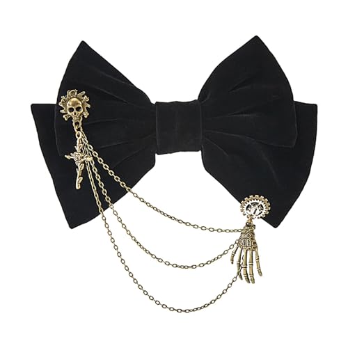 Samtschleife Haarspange,Samtschleife Haarspange,Gothic Haarspange mit Totenkopf und Zahnradkette | Elegante Haarspange, Haar-Styling- für Frauen, Mädchen, Teenager von Jlobnyiun