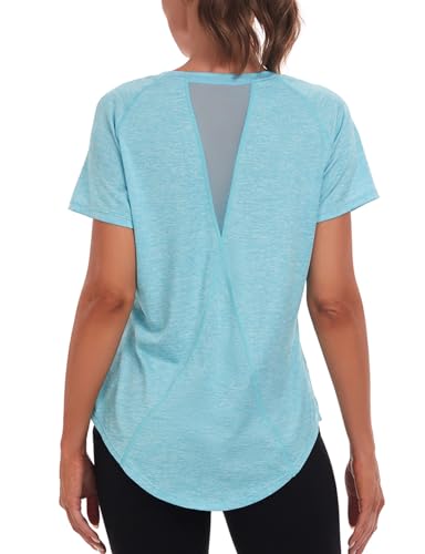 Jlowesun Sportshirt Damen Kurzarm,Leichtes Atmungsaktiv Funktions Back Mesh Sport Oberteile Damen,Rundhals Sport Top Frauen Passend für Fitness Laufshirt Yoga von Jlowesun