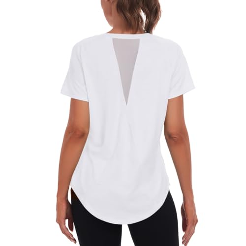 Jlowesun Sportshirt Damen Kurzarm,Leichtes Atmungsaktiv Funktions Back Mesh Sport Oberteile Damen,Rundhals Sport Top Frauen Passend für Fitness Laufshirt Yoga von Jlowesun