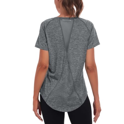 Jlowesun Sportshirt Damen Atmungsaktiv,Kurzarm Leichtes Funktions Back Mesh Sport Oberteile Damen,Rundhals Sport Top Damen Passend für Fitness Laufshirt Yoga S von Jlowesun