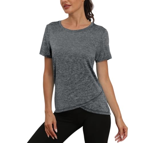 Jlowesun Sportshirt Damen Atmungsaktiv,Kurzarm Leichtes Funktions Sport Oberteile Damen,Rundhals Sport Top Damen Passend für Fitness Laufshirt Yoga S von Jlowesun