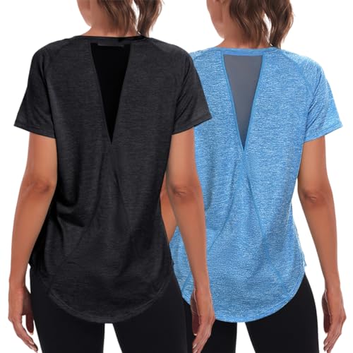 Jlowesun Sportshirt Damen Kurzarm, Leichtes Atmungsaktiv Funktions Back Mesh Sport Oberteile Damen, Rundhals Sport Top Damen Passend für Fitness Laufshirt Yoga S von Jlowesun