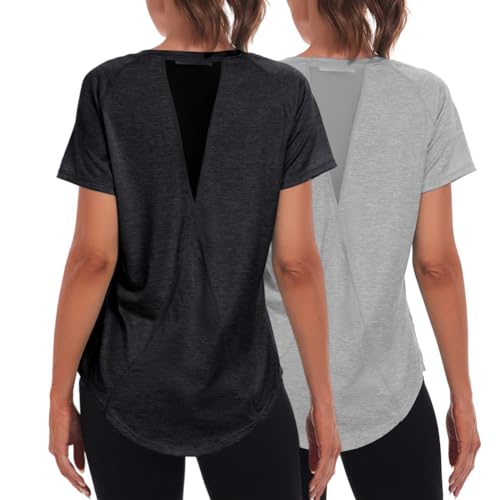 Jlowesun Sportshirt Damen Kurzarm, Leichtes Atmungsaktiv Funktions Back Mesh Sport Oberteile Damen, Rundhals Sport Top Damen Passend für Fitness Laufshirt Yoga XXL von Jlowesun