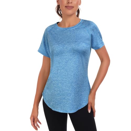 Jlowesun Sportshirt Damen Kurzarm,Leichtes Atmungsaktiv Funktions Back Mesh Fitness Shirt Damen,Rundhals Sport Top Damen Passend für Laufshirt Yoga M von Jlowesun