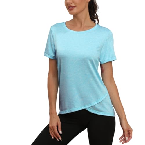 Jlowesun Sportshirt Damen Kurzarm,Leichtes Atmungsaktiv Funktions Sport Oberteile Damen,Rundhals Sport Top Frauen Passend für Fitness Laufshirt Yoga XL von Jlowesun