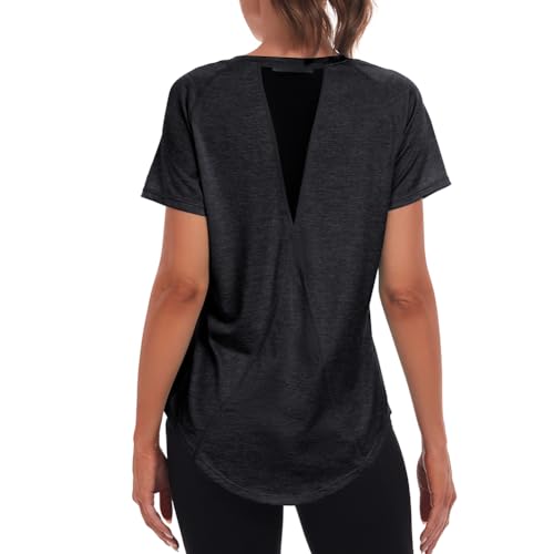 Jlowesun Sportshirt Damen Locker, Leichtes Atmungsaktiv Funktions Back Mesh Sport Tops FüR Damen, Rundhals Lang Sport Shirts FüR Damen Passend für Fitness Laufshirt Yoga S von Jlowesun