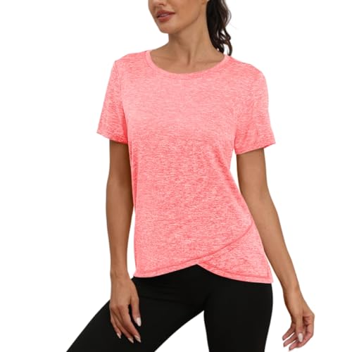 Jlowesun Sportshirt Damen Tanktop Kurzarm,Leichtes Atmungsaktiv Funktions Workout Tops,Rundhals Sport Top Damen Passend für Fitness Laufshirt Yoga XXL von Jlowesun