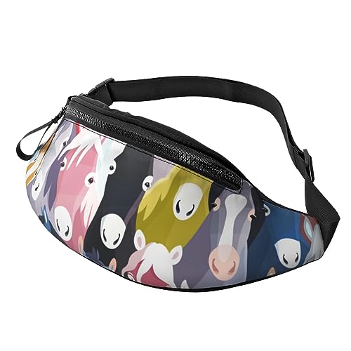 Bauchtasche mit Pizza-Muster, Sport-Hüfttasche, Reise-Bauchtasche, Laufgürtel, mit verstellbarem Gürtel für Damen und Herren, Bunte Cartoon-Pferde., Einheitsgröße von Jmorco