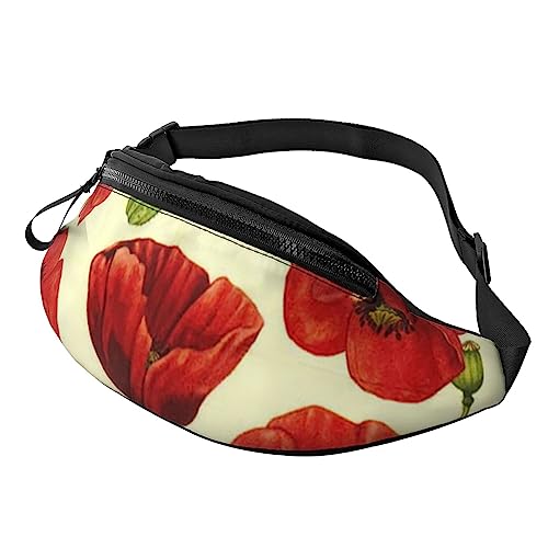 Bauchtasche mit Pizza-Muster, Sport-Hüfttasche, Reise-Bauchtasche, Laufgürtel, mit verstellbarem Gürtel für Damen und Herren, Rote Mohnblume, Einheitsgröße von Jmorco