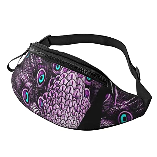 Happy Halloween Sport Hüfttasche Reise Bauchtaschen Laufen Bauchtasche mit verstellbarem Gürtel für Männer Frauen, Lila Pfau, Einheitsgröße von Jmorco