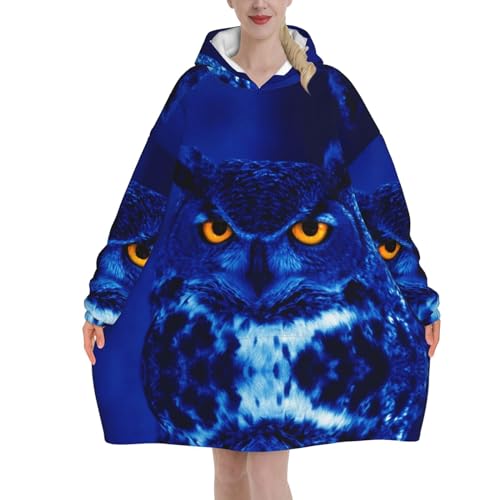 Jmorco Blaue Eule Decke Hoodie übergroße tragbare Kapuzendecke warme Überwurfdecke Sweatshirt für Damen Herren Teenager 280 g Flanell von JMORCO