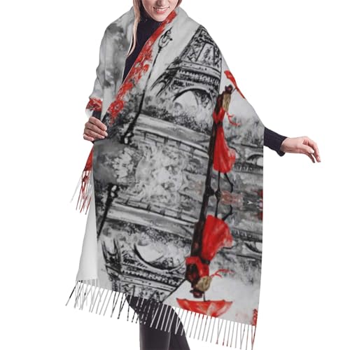 Jmorco Regenbogen Heller Druck Frauen Schals Winter Lange Weiche Warme Wraps Wolle Spinning, Tower Paris Gemälde, Einheitsgröße von JMORCO