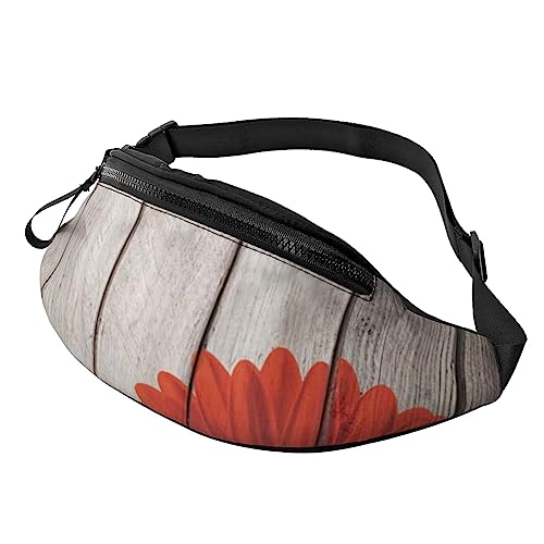 Schwarze und weiße Blumen Sport Hüfttasche Reise Bauchtasche Laufen Bauchtasche mit verstellbarem Gürtel für Männer Frauen, Holzbrett Retro Blume rote Dahlie, Einheitsgröße von Jmorco