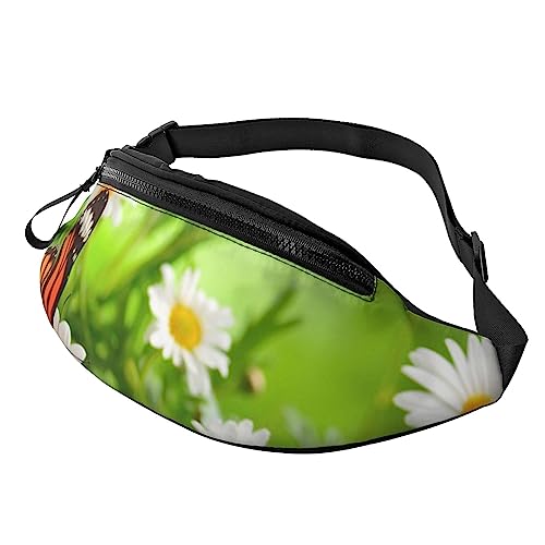 Schwarze und weiße Blumen Sport Hüfttasche Reise Bauchtasche Laufen Bauchtasche mit verstellbarem Gürtel für Männer Frauen, Schmetterling auf Gänseblümchen, Einheitsgröße von Jmorco