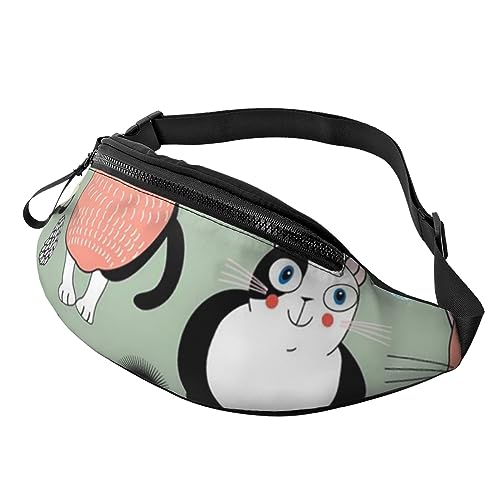 Sport-Hüfttasche mit Blumenmuster, Rosa, Rose, für Reisen, Bauchtasche, Laufen, Bauchtasche mit verstellbarem Gürtel für Damen und Herren, Niedliche Cartoon-Katzen, Einheitsgröße von Jmorco