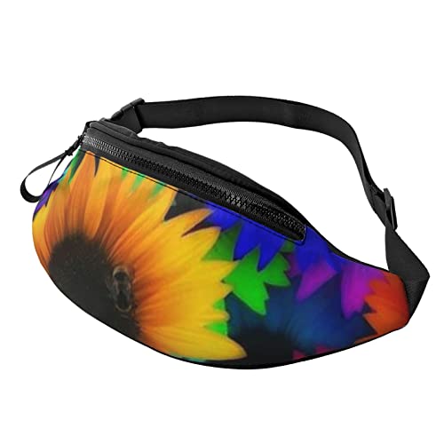 Tropische Palme Bananenblätter Sport Hüfttasche Reise Bauchtasche Laufen Bauchtasche mit verstellbarem Gürtel für Männer Frauen, Regenbogen-Sonnenblume, Einheitsgröße von Jmorco