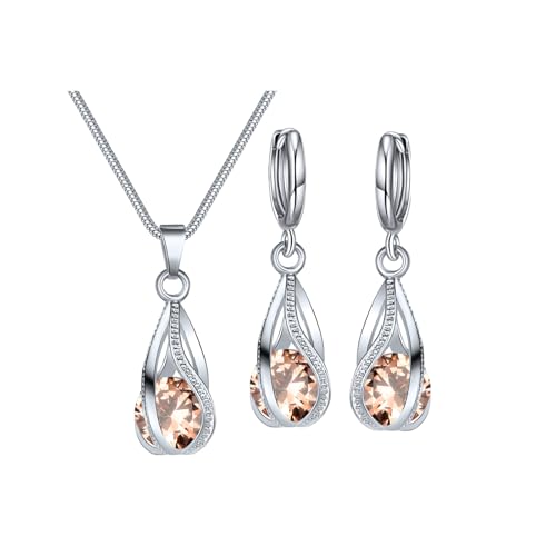 Jmwedia 925 Sterling Silber Twist Halskette & Ohrhänger Set, Haken Damen Schmuck Sets Silberkette & Ohrringe Hängend mit Zirkonia für Mädchen Frauen von Jmwedia