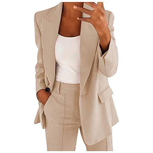 Jmwedia Damen Hosenanzug, Elegant Langarm Einfarbig Mantel Jacke Revers Geschäft Büro Anzugjacke Lang Mit Tasche Sakko Anzug Business Longblazer Frühling Sommer Herbst Trenchcoat von Jmwedia