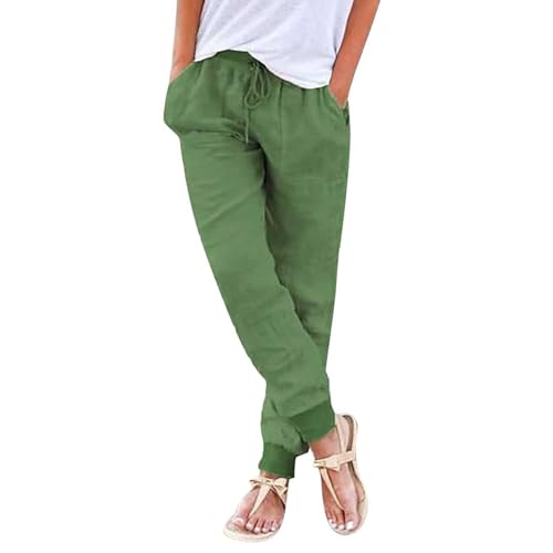 Jmwedia Leinenhose Damen Sommer Musselin Hose Damen Sommerhose Leicht Sommer Stoffhose Strandhose Einfarbig Locker Bequeme Freizeithose Chino Musselin Hose Mit Taschen von Jmwedia
