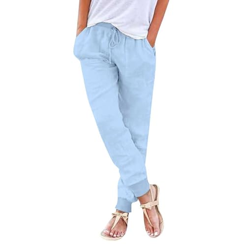 Jmwedia Leinenhose Damen Sommer Musselin Hose Damen Sommerhose Leicht Sommer Stoffhose Strandhose Einfarbig Locker Bequeme Freizeithose Chino Musselin Hose Mit Taschen von Jmwedia
