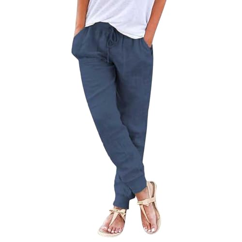 Jmwedia Leinenhose Damen Sommer Musselin Hose Damen Sommerhose Leicht Sommer Stoffhose Strandhose Einfarbig Locker Bequeme Freizeithose Chino Musselin Hose Mit Taschen von Jmwedia