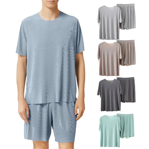 Jmwedia Schlafanzug Herren Kurz,Herren Schlafanzug Kurz Cozy Men's Modal Pyjama Set Short Sleepwear Short Sleeve Top Trousers Leisure Summer Loungewear for Men Soft Pyjamas Pj Sets with Pockets von Jmwedia