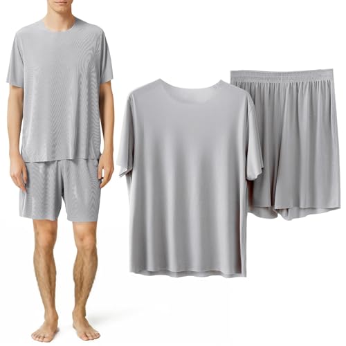 Jmwedia Schlafanzug Herren Kurz,Herren Schlafanzug Kurz Cozy Men's Modal Pyjama Set Short Sleepwear Short Sleeve Top Trousers Leisure Summer Loungewear for Men Soft Pyjamas Pj Sets with Pockets von Jmwedia