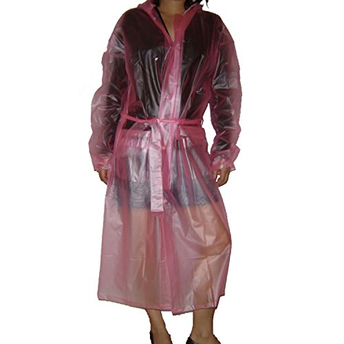 JnDee Qualität Smooth Soft siehe durch Kunststoff PVC Vinyl Kapuzen Regenmantel Mac Unisex Wasserdicht Full Länge Coat Gr. X-Large, rose von JnDee