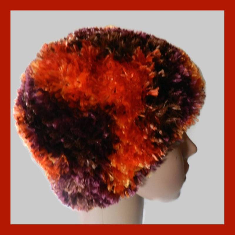 Bogo Gestrickte Boa Beanie Mütze Multi Shades Of Orange & Purple H5526 Versandfertig von JnJGiftsHandmade