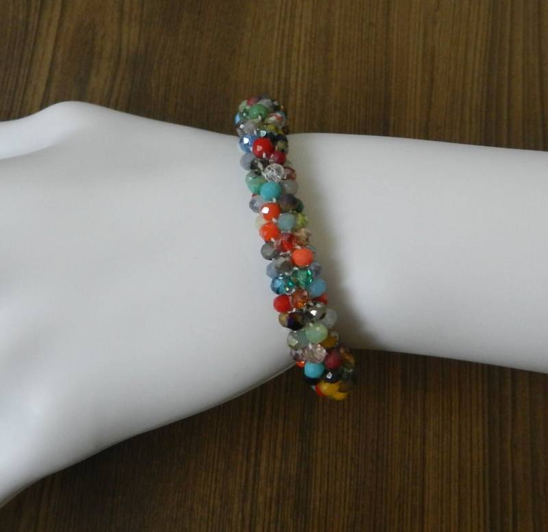 Multicolor Titanium Kristall Rondelle Anhänger Stretch Armband Sb507 Versandfertig von JnJGiftsHandmade