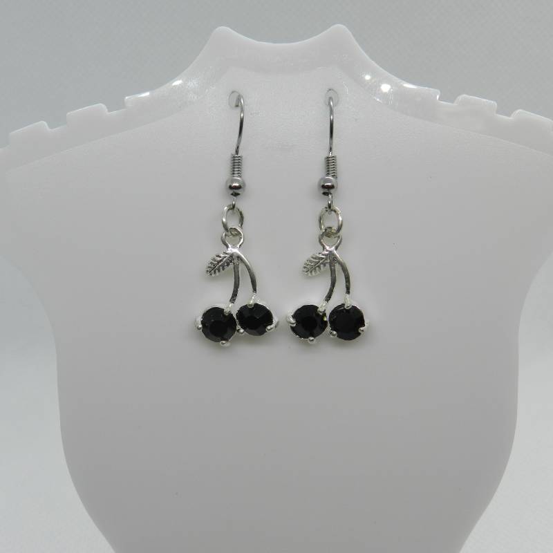 Silber Schwarze Kristall Trauben Ohrringe, Blenden, Funkelnde Tropfen Ohrringe E4322 Versandfertig von JnJGiftsHandmade