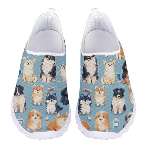 Jndtueit Arbeitsschuhe mit breiter Zehenpartie, Tennis, Büro, Netzschuhe für Damen, Lauf-Sneaker, Cute Dog Blue, 43 EU von Jndtueit