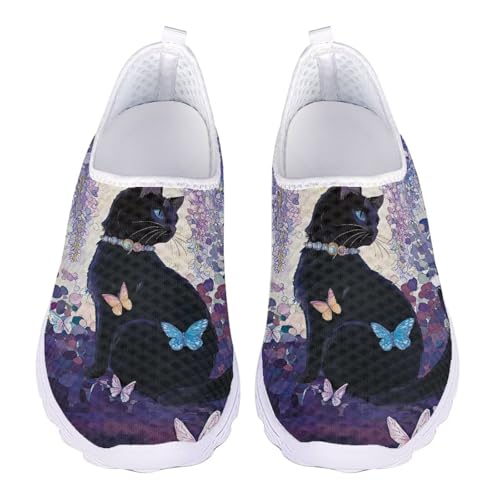 Jndtueit Arbeitsschuhe mit breiter Zehenpartie, Tennis, Büro, Netzschuhe für Damen, Lauf-Sneaker, Katze Schmetterling, 37 EU von Jndtueit