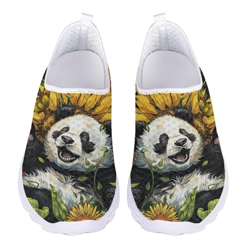 Jndtueit Arbeitsschuhe mit breiter Zehenpartie, Tennis, Büro, Netzschuhe für Damen, Lauf-Sneaker, Niedlicher Panda, Sonnenblume, Grün, 44 EU von Jndtueit