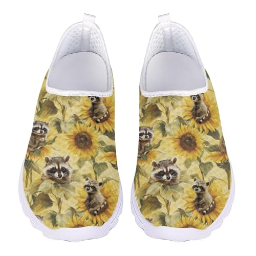 Jndtueit Arbeitsschuhe mit breiter Zehenpartie, Tennis, Büro, Netzschuhe für Damen, Lauf-Sneaker, Waschbär-Sonnenblumengelb, 37 EU von Jndtueit